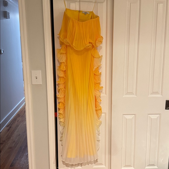 Badgley Mischka Yellow Ombré Ruffled Gown - Picture 5 of 6